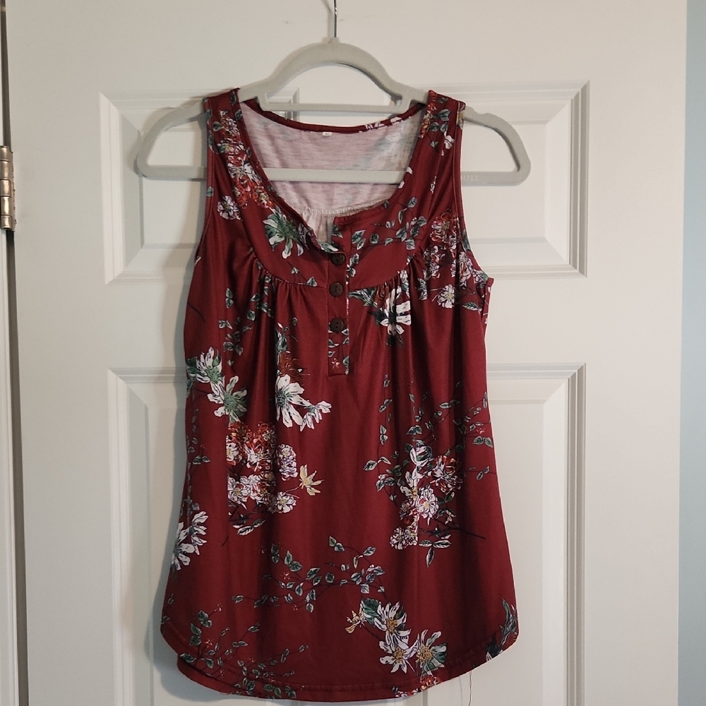 Floral Sleeveless Top - Burgundy